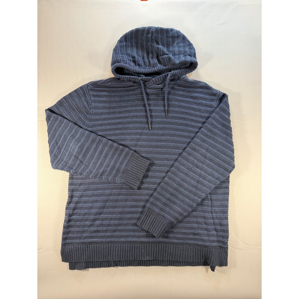 Bixby Nomad Mens XL Blue Striped Knit Hoodie Lightweight Cotton Blend Sweater